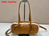 Prada Medium Shearling Two Handle Bag Cognac Natural 1BB124 Replica