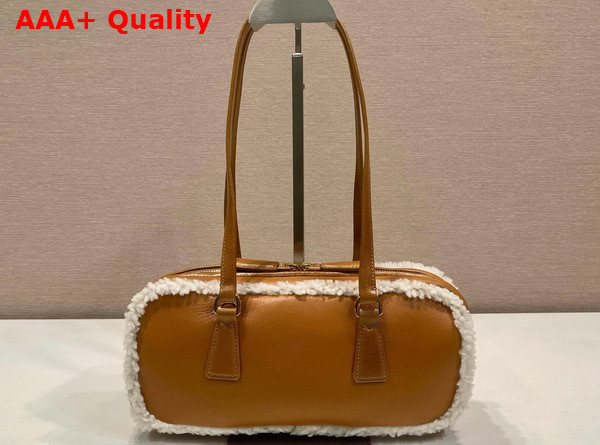 Prada Medium Shearling Two Handle Bag Cognac Natural 1BB124 Replica