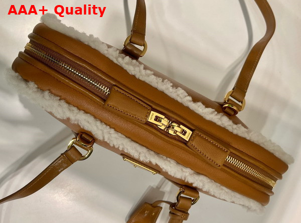 Prada Medium Shearling Two Handle Bag Cognac Natural 1BB124 Replica