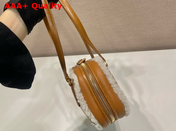 Prada Medium Shearling Two Handle Bag Cognac Natural 1BB124 Replica