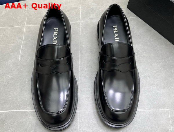 Prada Men Brushed Leather Loafers in Black Replica