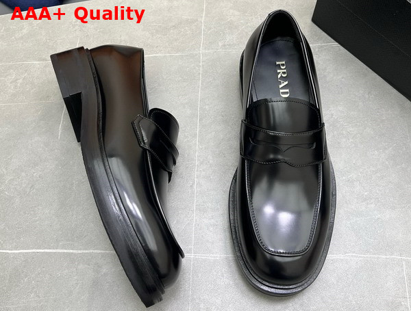 Prada Men Brushed Leather Loafers in Black Replica