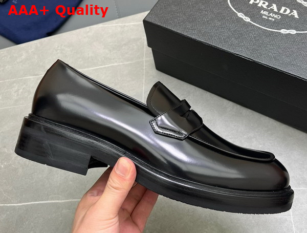 Prada Men Brushed Leather Loafers in Black Replica