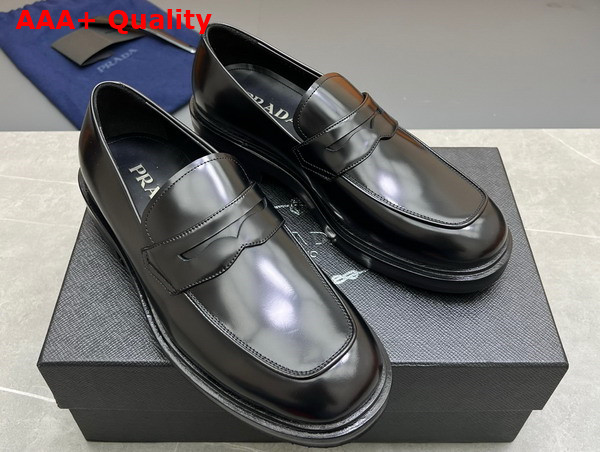 Prada Men Brushed Leather Loafers in Black Replica