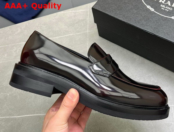 Prada Men Brushed Leather Loafers in Brown Replica