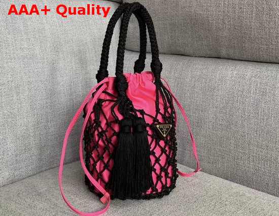 Prada Mesh Bucket Bag in Black Begonia Pink Replica