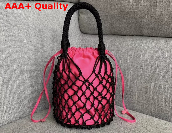 Prada Mesh Bucket Bag in Black Begonia Pink Replica