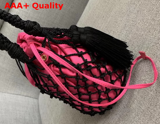 Prada Mesh Bucket Bag in Black Begonia Pink Replica