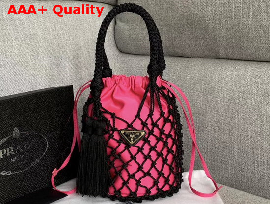 Prada Mesh Bucket Bag in Black Begonia Pink Replica