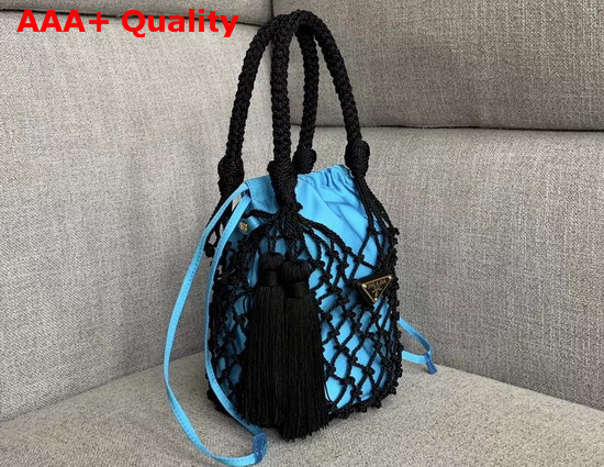 Prada Mesh Bucket Bag in Black Sea Blue Replica