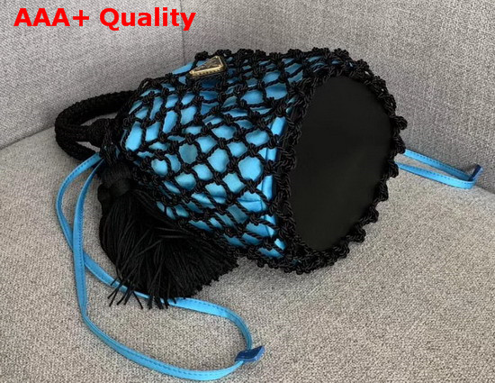 Prada Mesh Bucket Bag in Black Sea Blue Replica