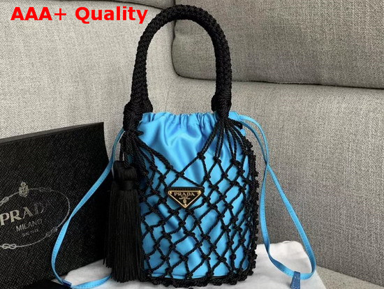 Prada Mesh Bucket Bag in Black Sea Blue Replica