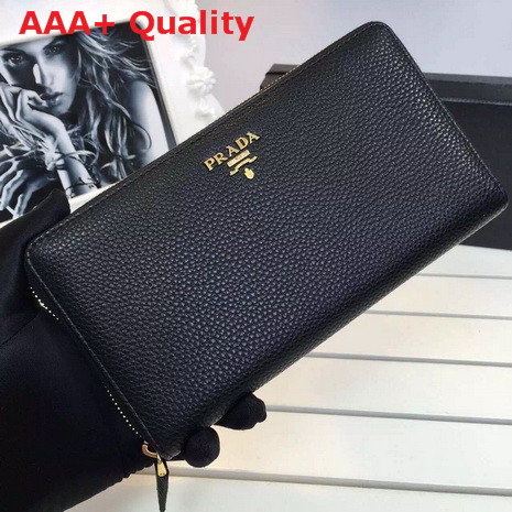 Prada Metallic Gold Leather Wallet In Black Replica