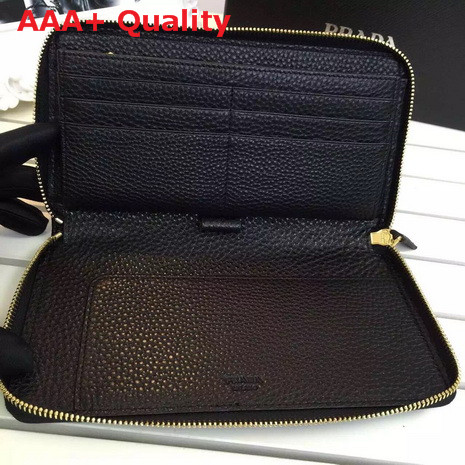 Prada Metallic Gold Leather Wallet In Black Replica