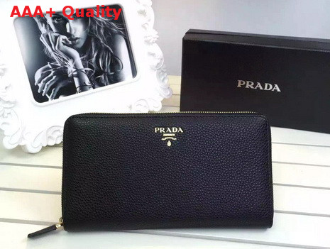 Prada Metallic Gold Leather Wallet In Black Replica