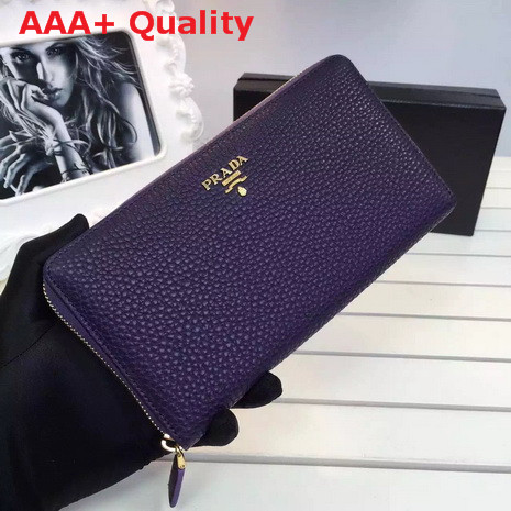 Prada Metallic Gold Leather Wallet In Purple Replica