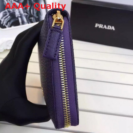 Prada Metallic Gold Leather Wallet In Purple Replica