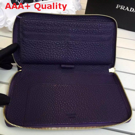 Prada Metallic Gold Leather Wallet In Purple Replica