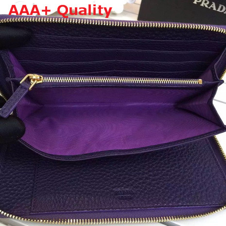 Prada Metallic Gold Leather Wallet In Purple Replica