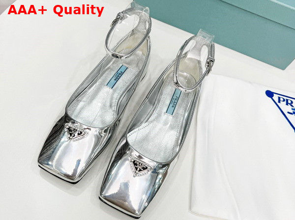 Prada Metallic Leather Ballerinas in Silver 1F036N Replica