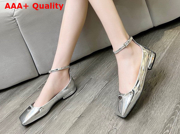 Prada Metallic Leather Ballerinas in Silver 1F036N Replica