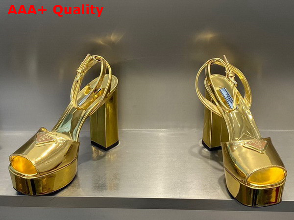 Prada Metallic Leather Platform Sandals in Platinum 1XP48B Replica