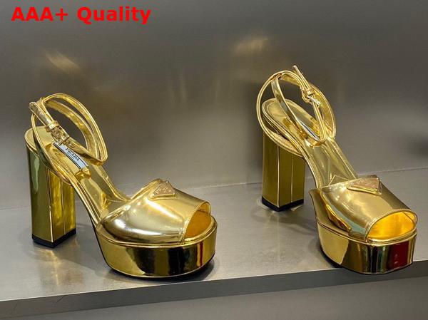 Prada Metallic Leather Platform Sandals in Platinum 1XP48B Replica