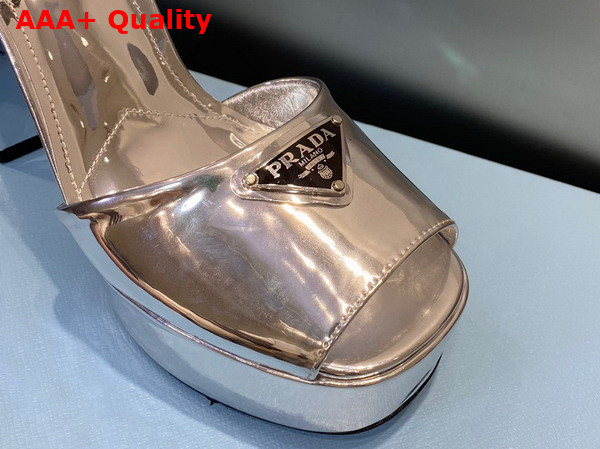 Prada Metallic Leather Platform Sandals in Silver 1XP48B Replica