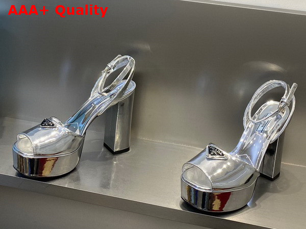 Prada Metallic Leather Platform Sandals in Silver 1XP48B Replica