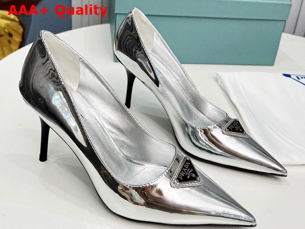 Prada Metallic Leather Pumps in Silver 1I001N Replica