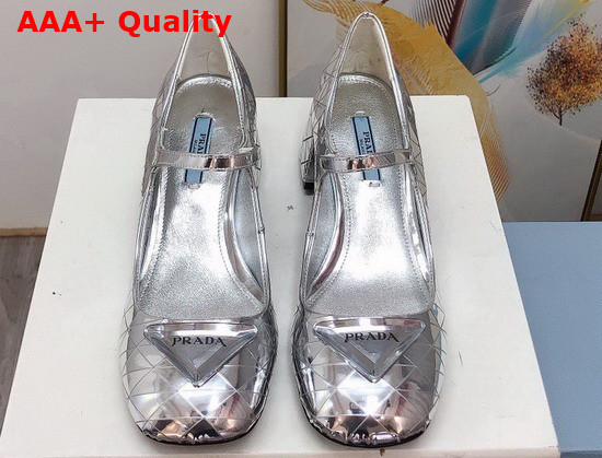 Prada Metallic Leather Pumps in Silver 45mm Heel Replica