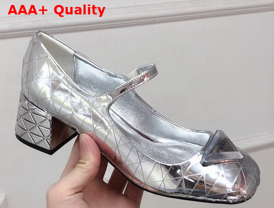 Prada Metallic Leather Pumps in Silver 45mm Heel Replica