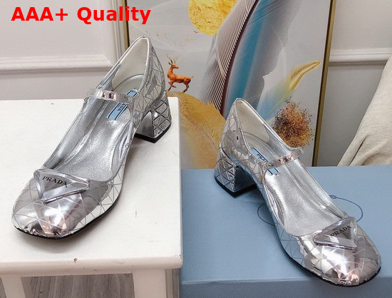 Prada Metallic Leather Pumps in Silver 45mm Heel Replica