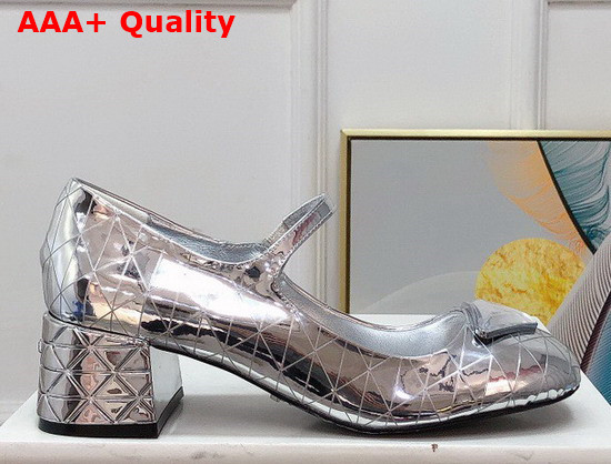 Prada Metallic Leather Pumps in Silver 45mm Heel Replica