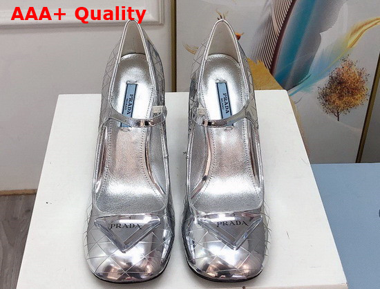 Prada Metallic Leather Pumps in Silver 90mm Heel Replica