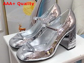 Prada Metallic Leather Pumps in Silver 90mm Heel Replica