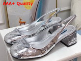 Prada Metallic Leather Slingback Pumps in Silver 45mm Heel 1I770M Replica