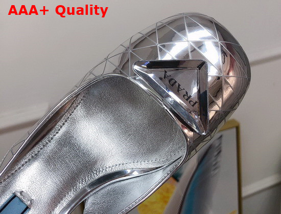 Prada Metallic Leather Slingback Pumps in Silver 90mm Heel 1I770M Replica