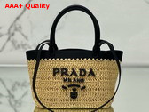 Prada Mini Crochet and Leather Tote Bag Tan and Black 1BG501 Replica