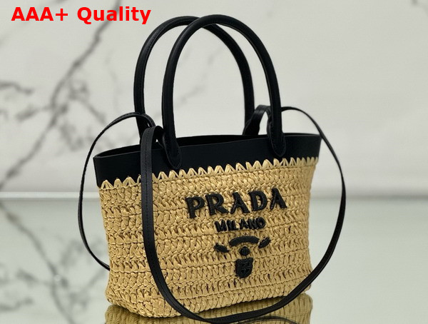 Prada Mini Crochet and Leather Tote Bag Tan and Black 1BG501 Replica