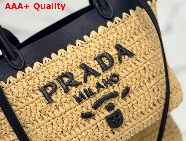 Prada Mini Crochet and Leather Tote Bag Tan and Black 1BG501 Replica