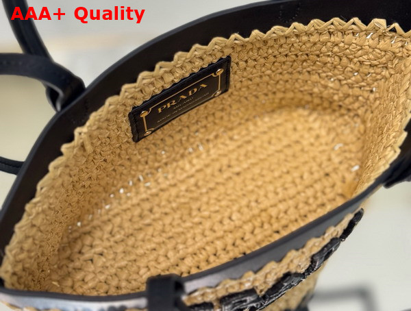 Prada Mini Crochet and Leather Tote Bag Tan and Black 1BG501 Replica