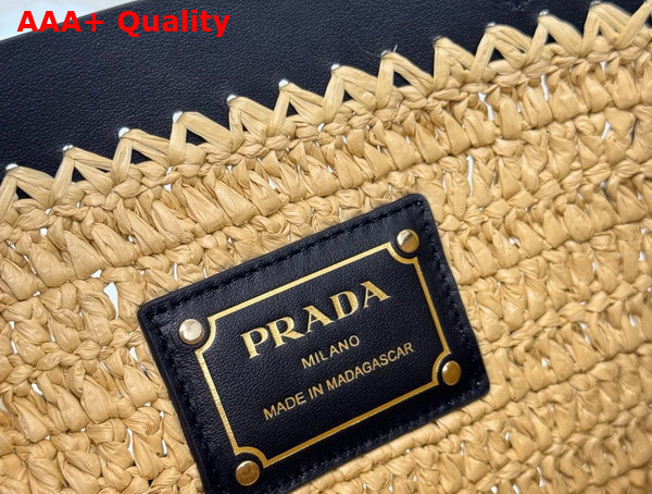 Prada Mini Crochet and Leather Tote Bag Tan and Black 1BG501 Replica