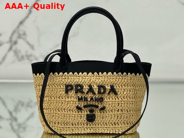 Prada Mini Crochet and Leather Tote Bag Tan and Black 1BG501 Replica