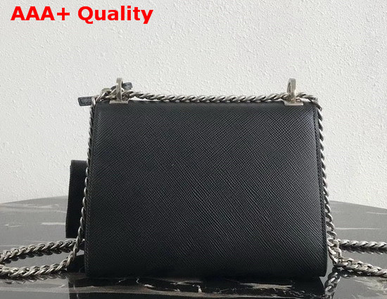 Prada Monochrome Saffiano Leather Bag in Black with Enameled Metal Appliques Replica