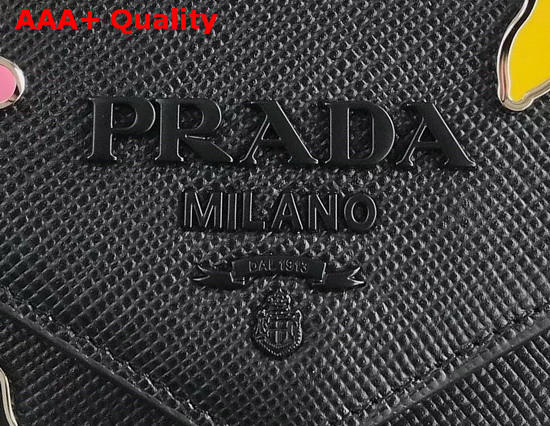 Prada Monochrome Saffiano Leather Bag in Black with Enameled Metal Appliques Replica