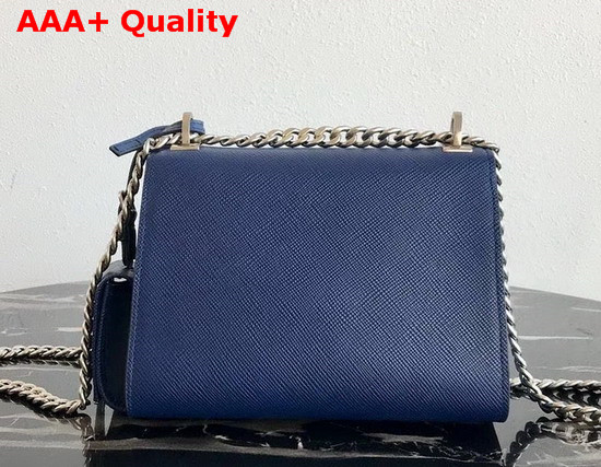 Prada Monochrome Saffiano Leather Bag in Blue with Enameled Metal Appliques Replica