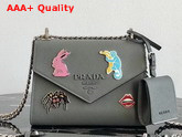 Prada Monochrome Saffiano Leather Bag in Grey with Enameled Metal Appliques Replica