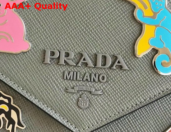 Prada Monochrome Saffiano Leather Bag in Grey with Enameled Metal Appliques Replica