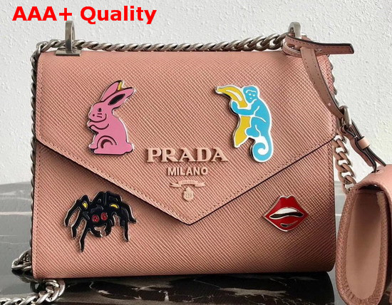 Prada Monochrome Saffiano Leather Bag in Nude with Enameled Metal Appliques Replica